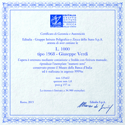Lire 1.000 “tipo 1968” Giuseppe Verdi – Argento