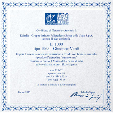Lire 1.000 “tipo 1968” Giuseppe Verdi – Oro
