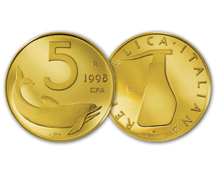 5 Lire Delfino 1998 Oro