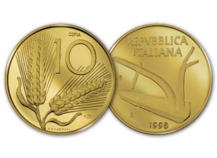 10 LIRE DEL 1998 ARATRO ORO