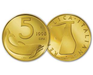 5 Lire Delfino 1998 Oro
